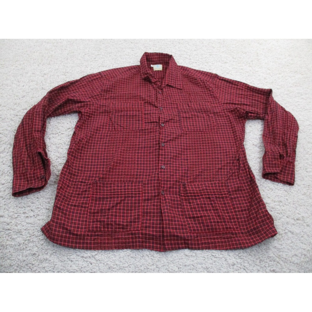 Dos Carolinas Shirt Mens Extra Large Red 4 Pocket Button Plaid Casual Cotton A2